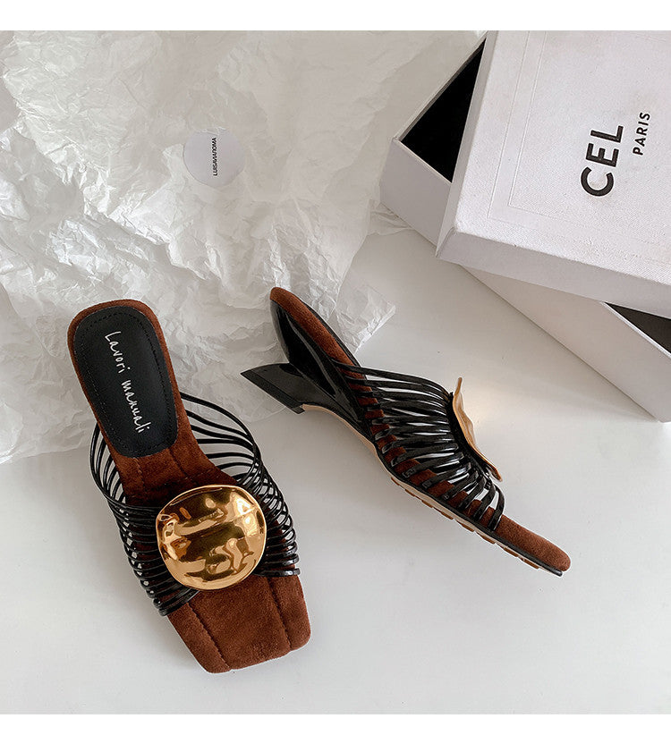 Karin Luna Bestseller Popular New Image  Comes with data plan included Resort Style Irregular Heel Thin Strap Slippers
