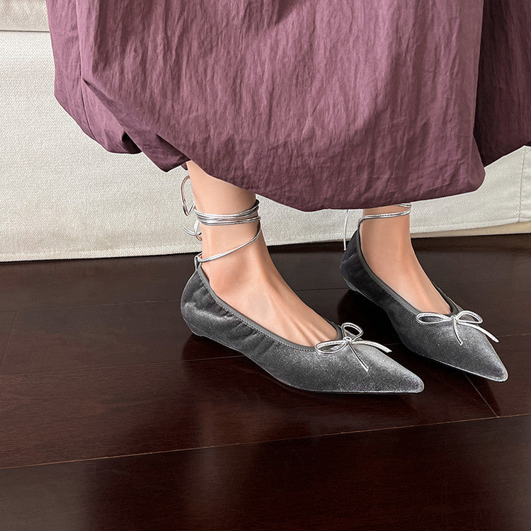 Karin Luna In Stock In Stock Retro Velvet Pointed Toe Bowknot Single Shoes