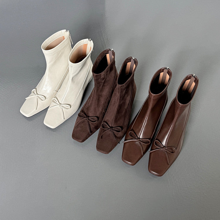 Karin Luna French Style Square Toe Bowknot Hidden Wedge Slim Boots