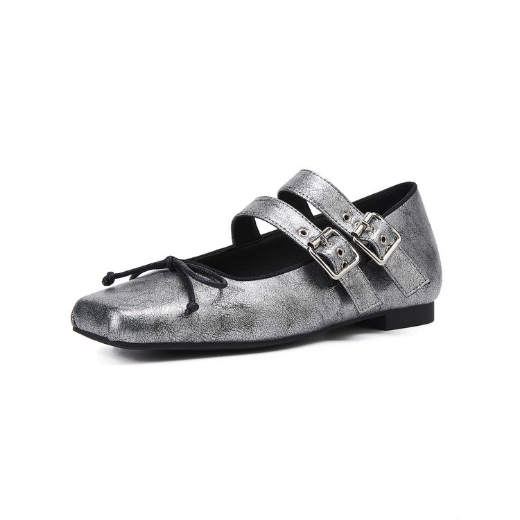 Karin Luna In Stock Spot Goods Sweet Bowknot Square Toe Hidden Wedge Strap Buckle Single Shoes