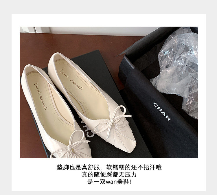 Karin Luna French Style Wrinkled Square Toe Height-Increasing Flats