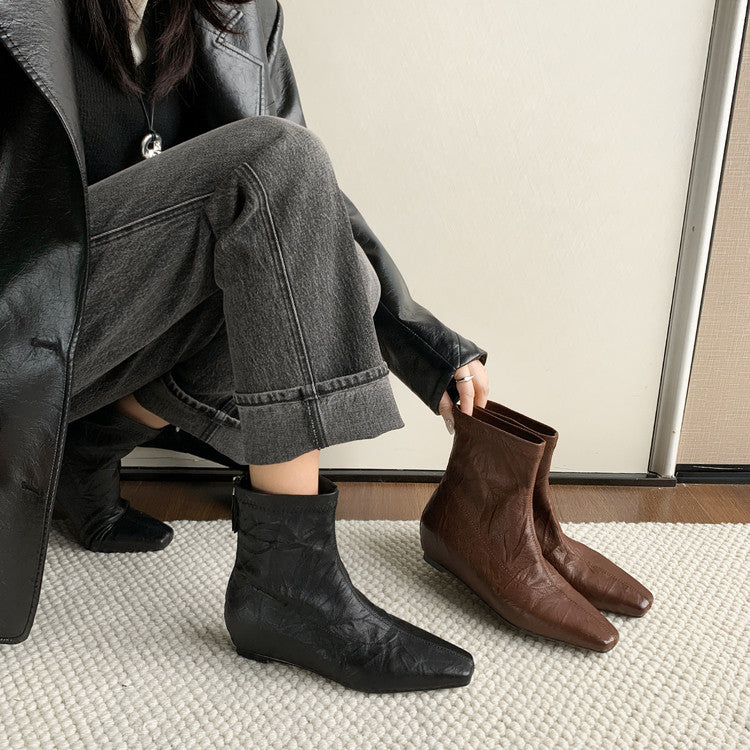 Karin Luna In Stock Spot Goods Slim Series  Hidden Wedge Small Square Toe Back Zipper Short Boots