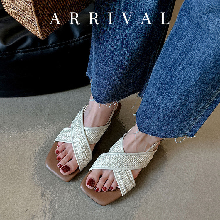Karin Luna In Stock  Spot Goods Woven Style  Cross-strap Vacation Style Flat Sandals