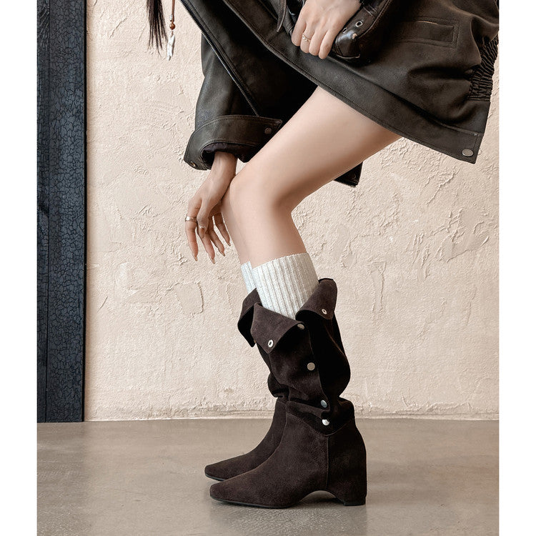 Karin Luna Bestseller Hot-Selling Hidden Buckle Lazy Style Square-Toe Height-Increasing Suede Western Boots