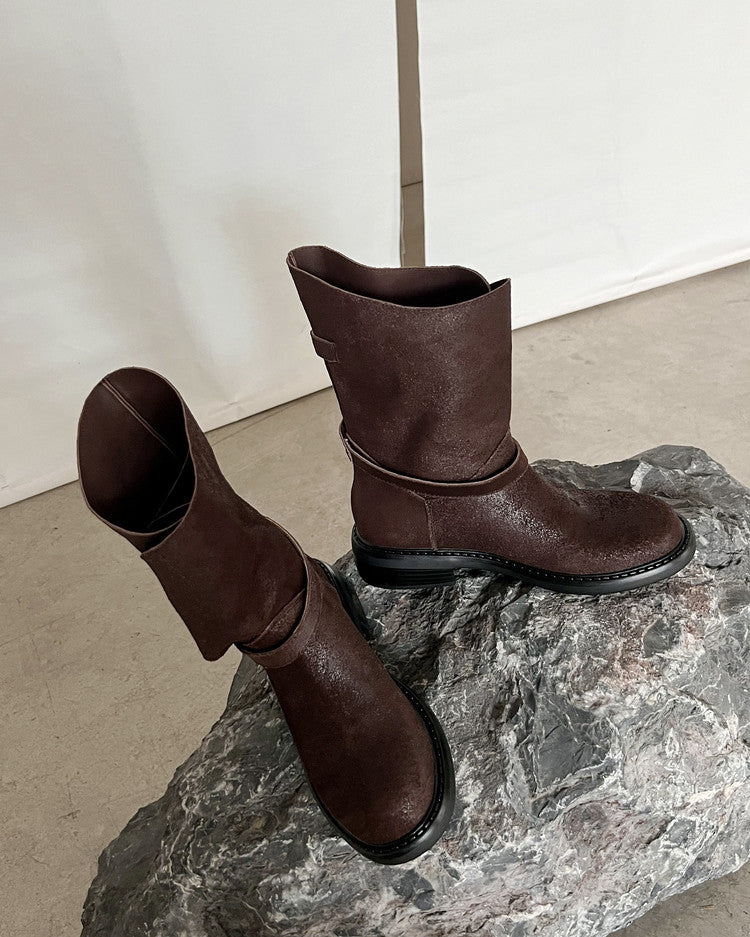 Karin Luna In Stock Spot Goods  Super textured Lazy Style Thick-Soled Ankle Boots