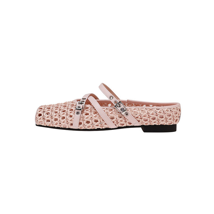 Karin Luna In Stock Spot Goods  Hot-Selling Square-Toe Woven Pig Nose Closed-Toe Slippers
