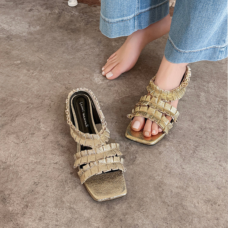 Karin Luna In Stock   Spot Goods  Niche Design Square-Toed Pleated Flat Slippers