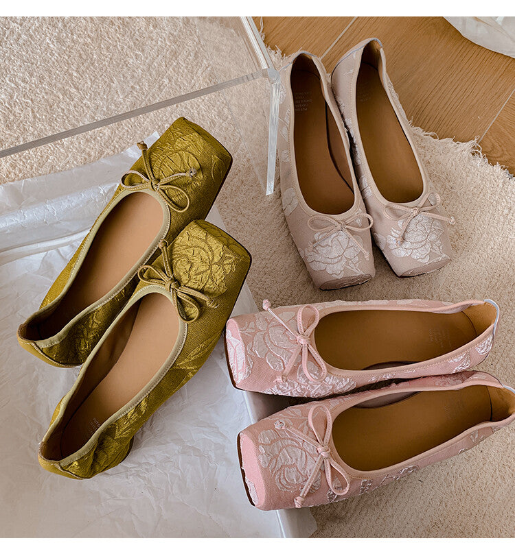 Karin Luna In Stock  In stock  Vintage Chinese Style Embroidered Rose~ Butterfly Knot Granny Shoes