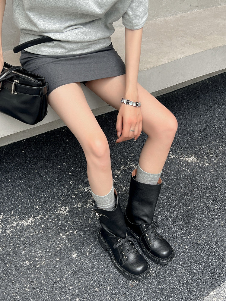 Karin Luna Bestseller Large Tube Thick Sole Martin Boots with Belt Buckle