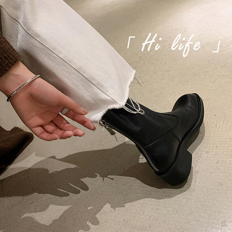 Karin Luna In Stock Spot Goods  Full-grain leather inside and out   Minimalist Texture  Round Toe Flat Bottom Basic Short Boots
