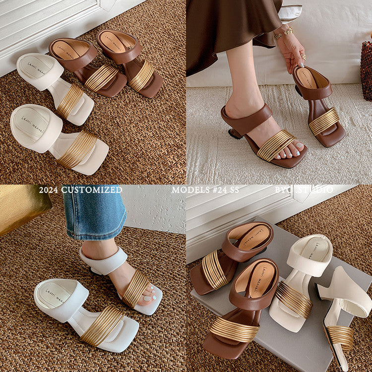 Karin Luna In Stock In Stock Minimalist Style Square-Toed Elegant Slippers