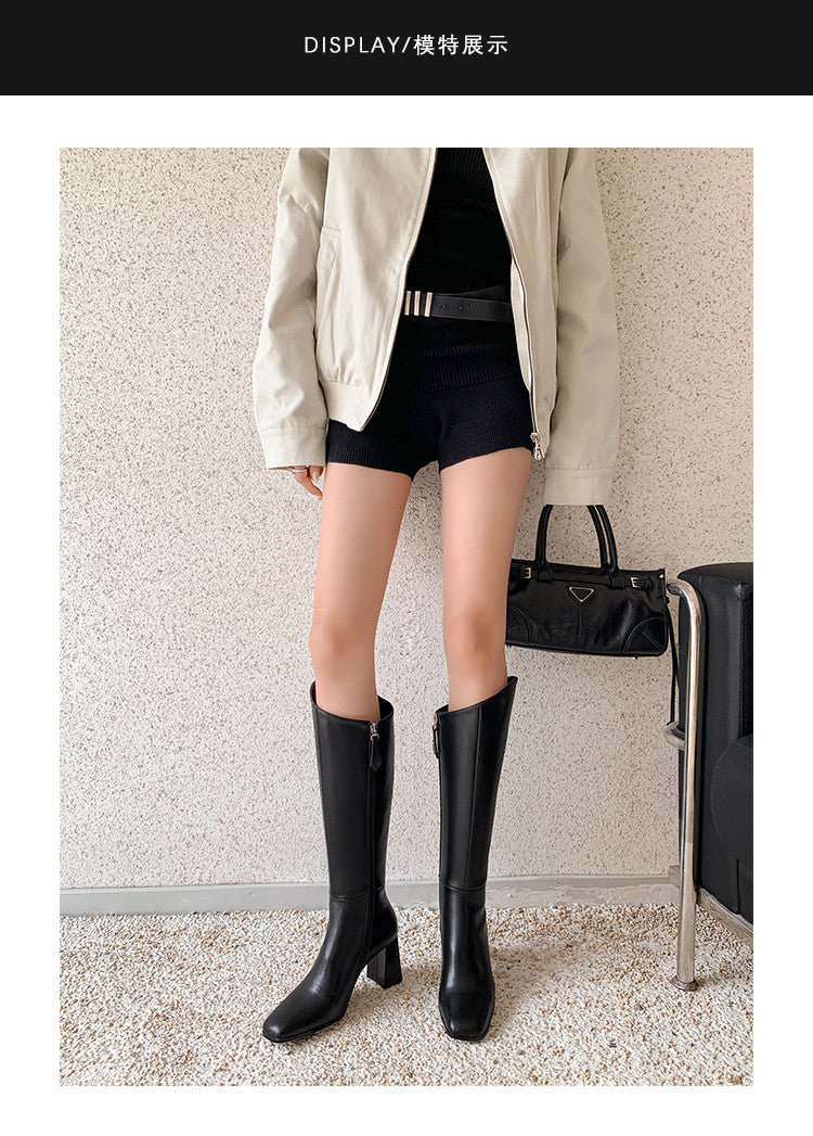 Karin Luna In Stock Spot Goods  Chunky Heel Side Zipper Riding Boots