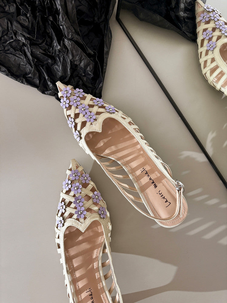 Karin Luna In Stock Spot Goods  Purely Handmade Flowers High-end Hollow Out Sandals