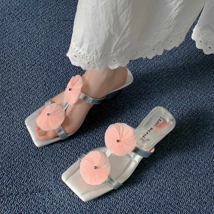 Karin Luna Hot-Selling Floral Square Toe Irregular Heel Floral Slippers