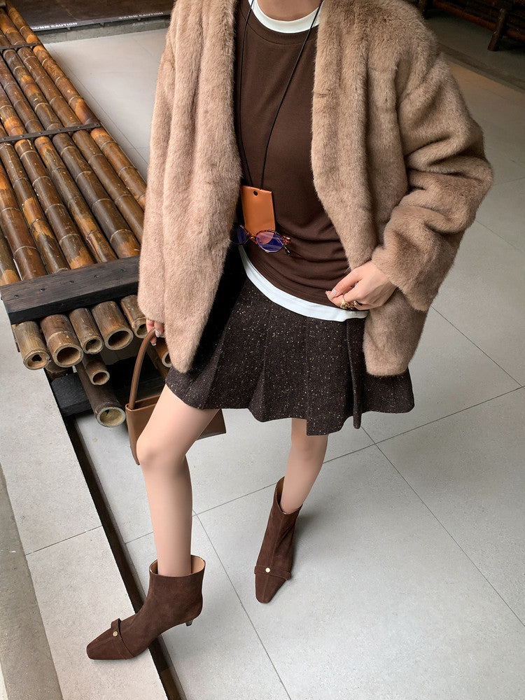Karin Luna Elegant Style Small Square Toe Belt Buckle Thin Heel Short Boots