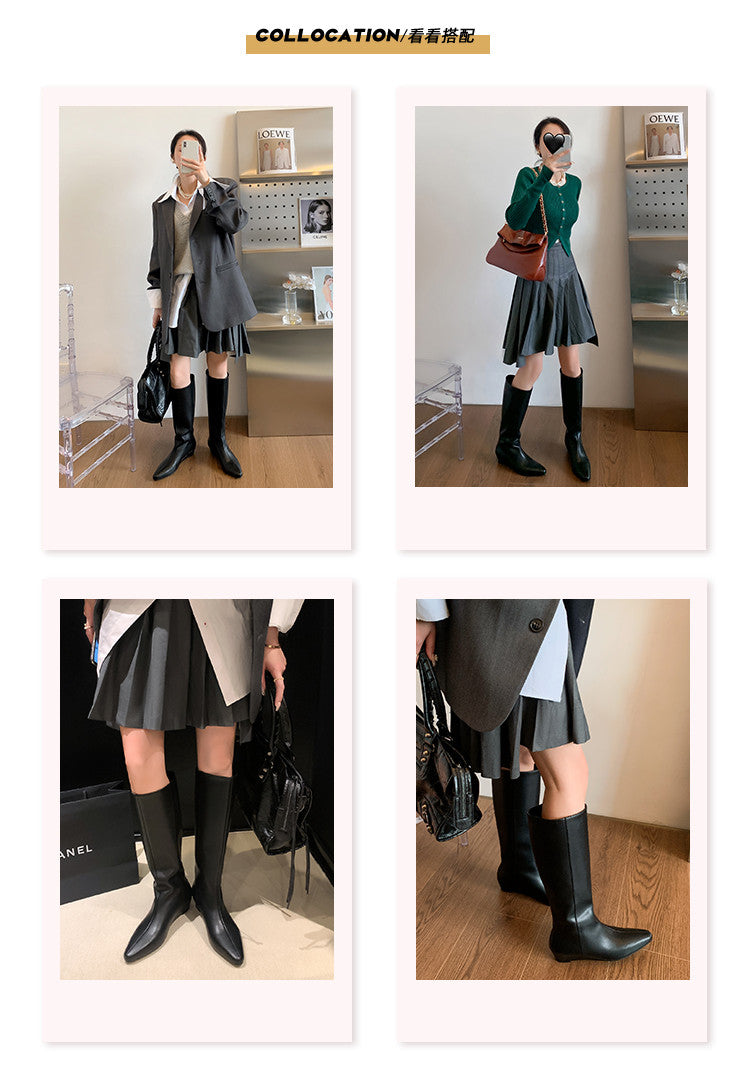 Karin Luna In Stock  In-stock Square Toe Straight Slip-on Long Boots
