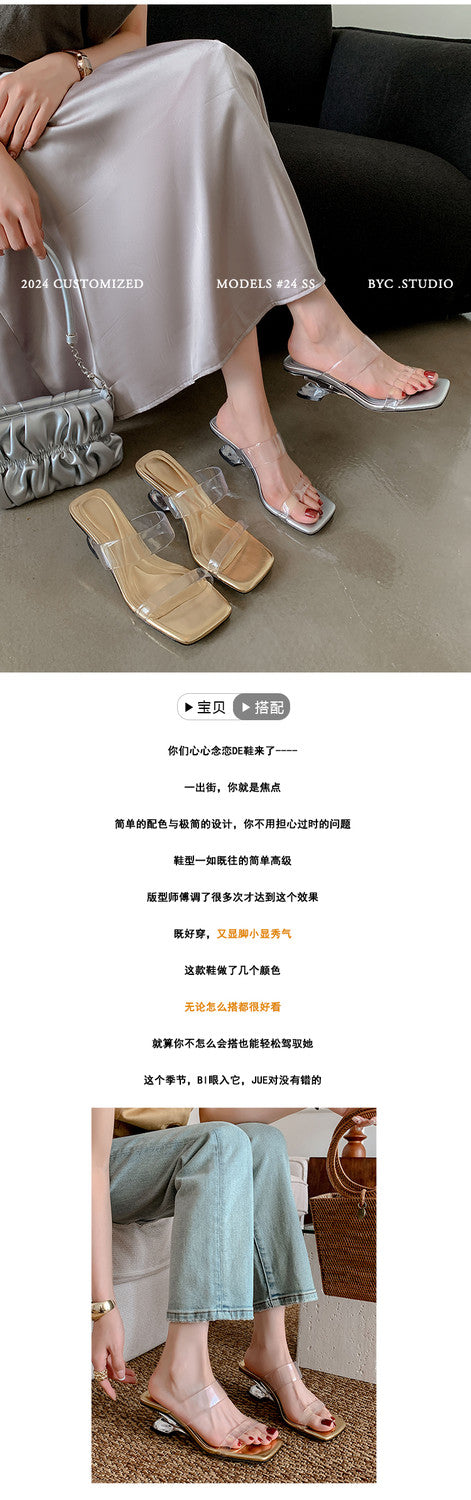 Karin Luna In Stock Spot Goods Transparent Sequin Irregular Heel Strap Sandals