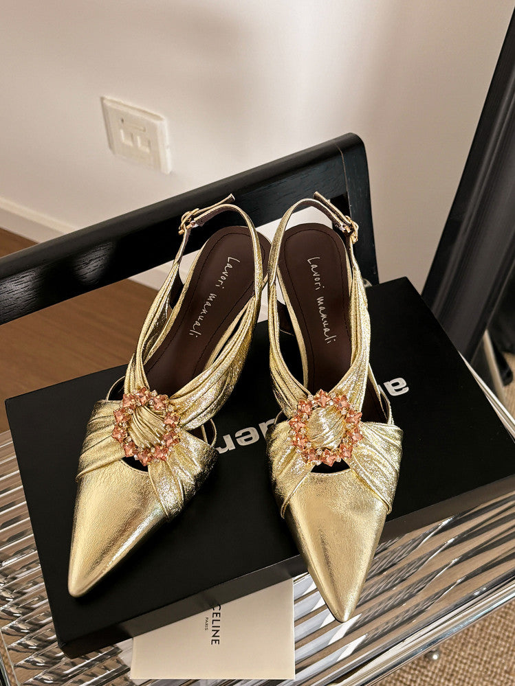 Karin Luna Bestseller Popular  Pointed Toe Irregular Heel Elegant Rhinestone Closed-Toe Sandals