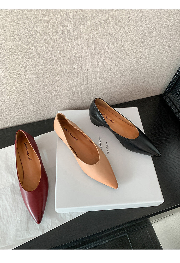 Karin Luna Full Layer Inside and Out~Basic Versatile Retro French Pointed Toe Irregular Heel Single Shoes