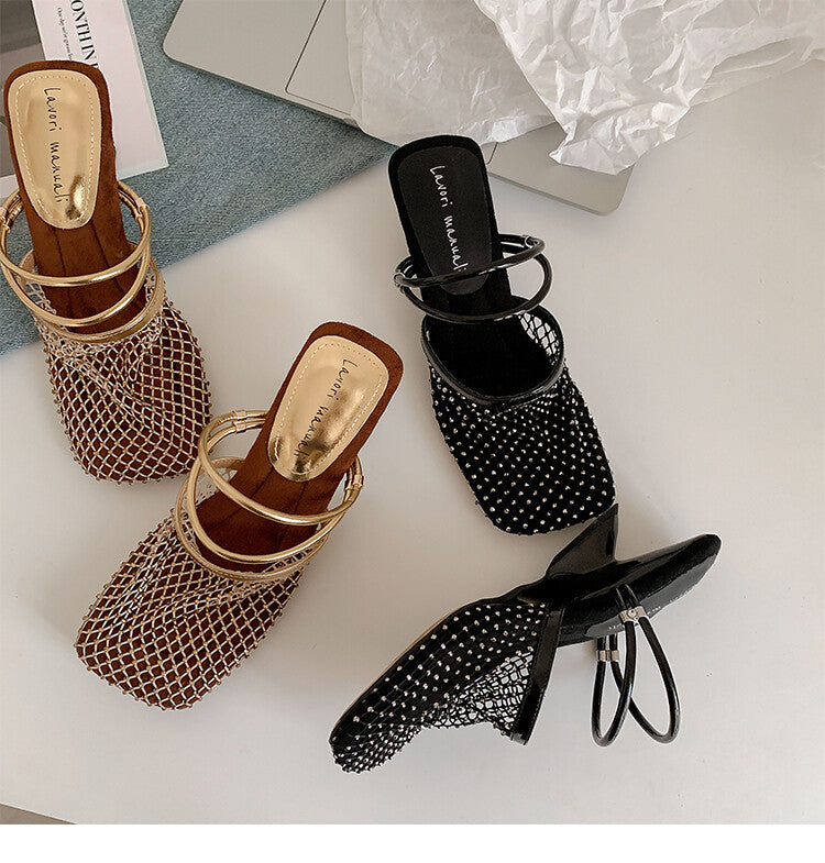 Karin Luna Highlights Fairness~In stock  Closed-Toe Diamond Mesh Unisex Convertible Sandals