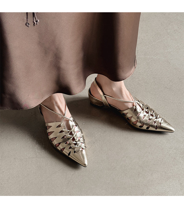 Karin Luna Braided Style ~Cross-woven Pointed Toe Closed-toe Sandals