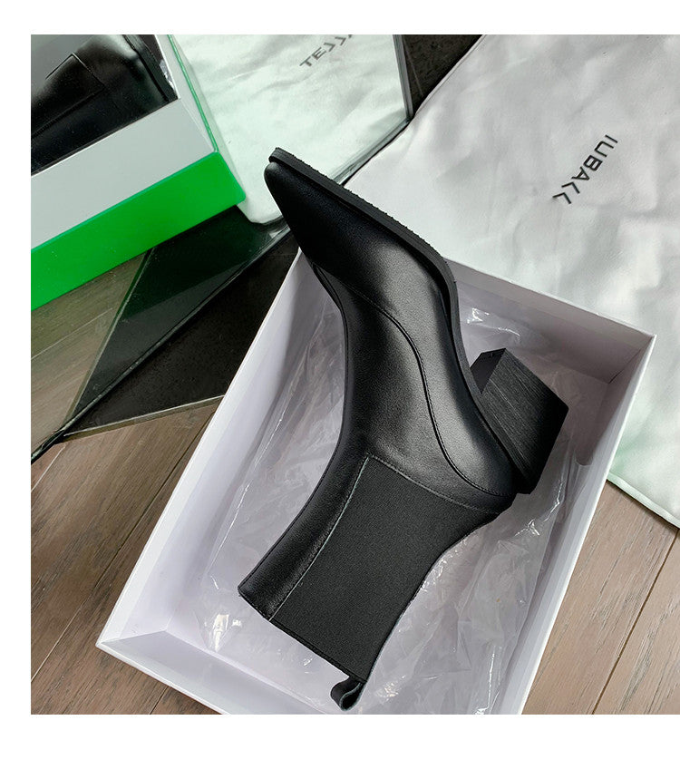 Karin Luna In Stock Spot Goods   Elegant Pointed Toe Chunky Heel Ankle Boots