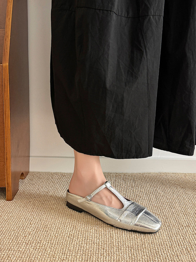 Karin Luna In Stock Spot Goods  t Square-Toed Full Leather Basic Slippers