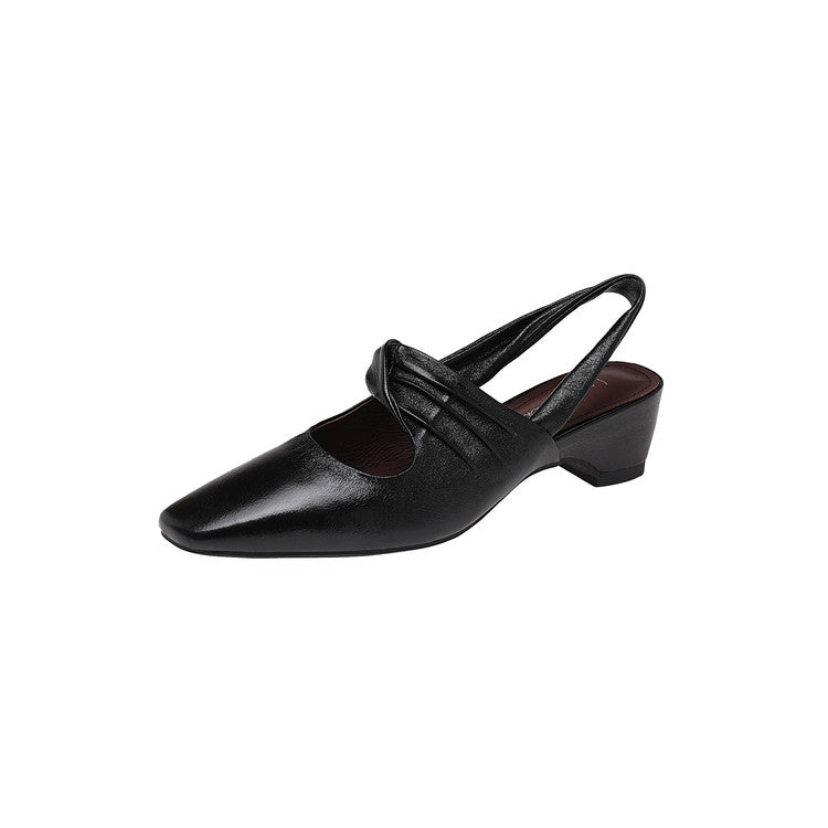 Karin Luna In Stock  Spot Goods Small Square Toe Wrinkled Chunky Heel Closed-Toe Sandals
