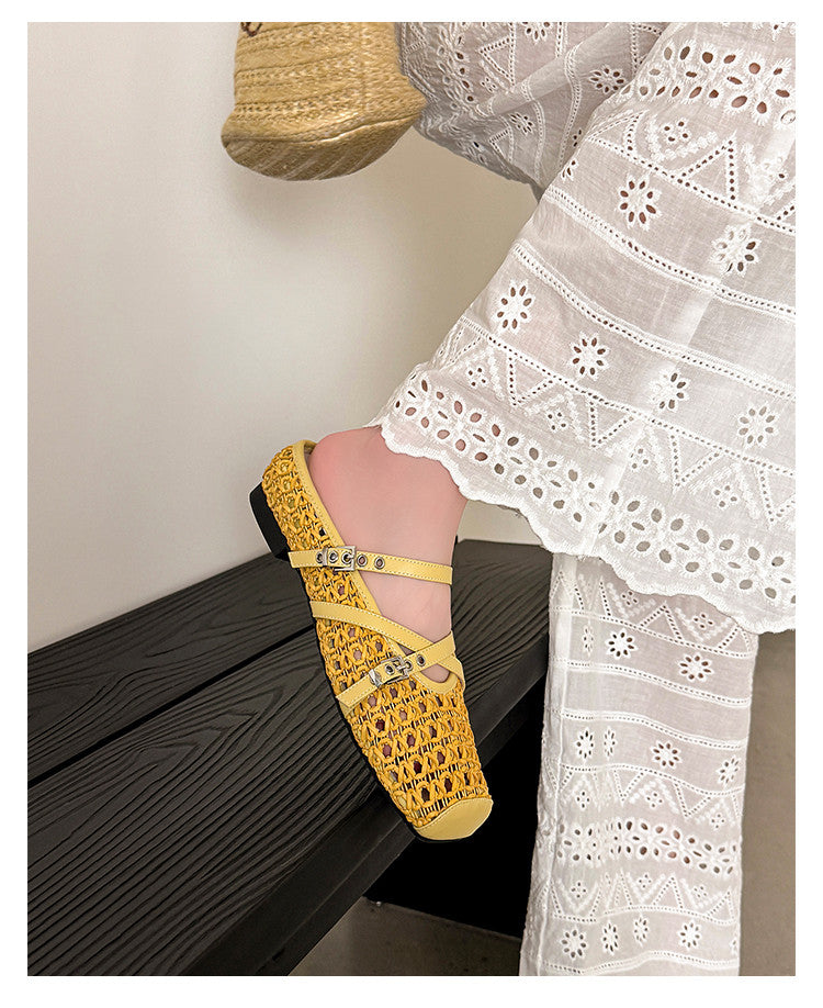 Karin Luna In Stock Spot Goods  Hot-Selling Square-Toe Woven Pig Nose Closed-Toe Slippers