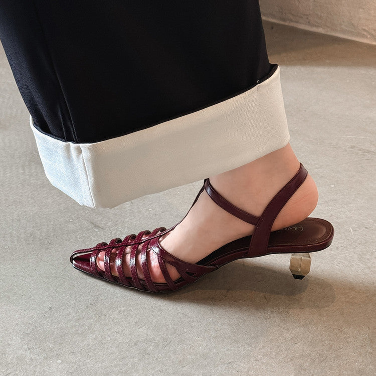 Karin Luna French Hollow Toe Metal Heel Elegant Sandals
