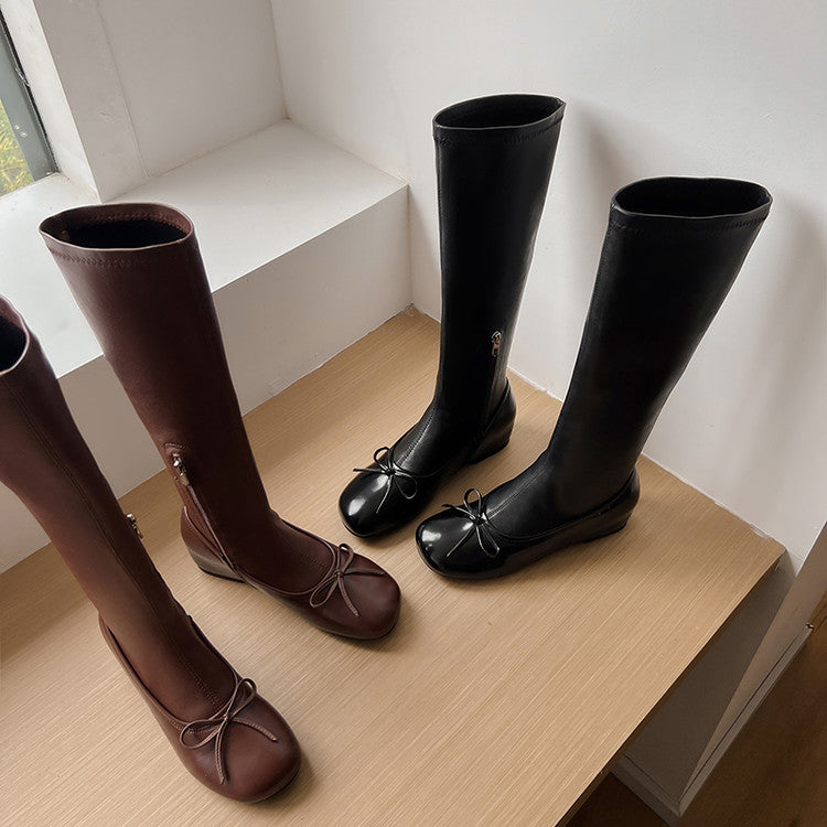 Karin Luna In Stock Spot Goods  Butterfly Knot Round Toe Hidden Heel Boots