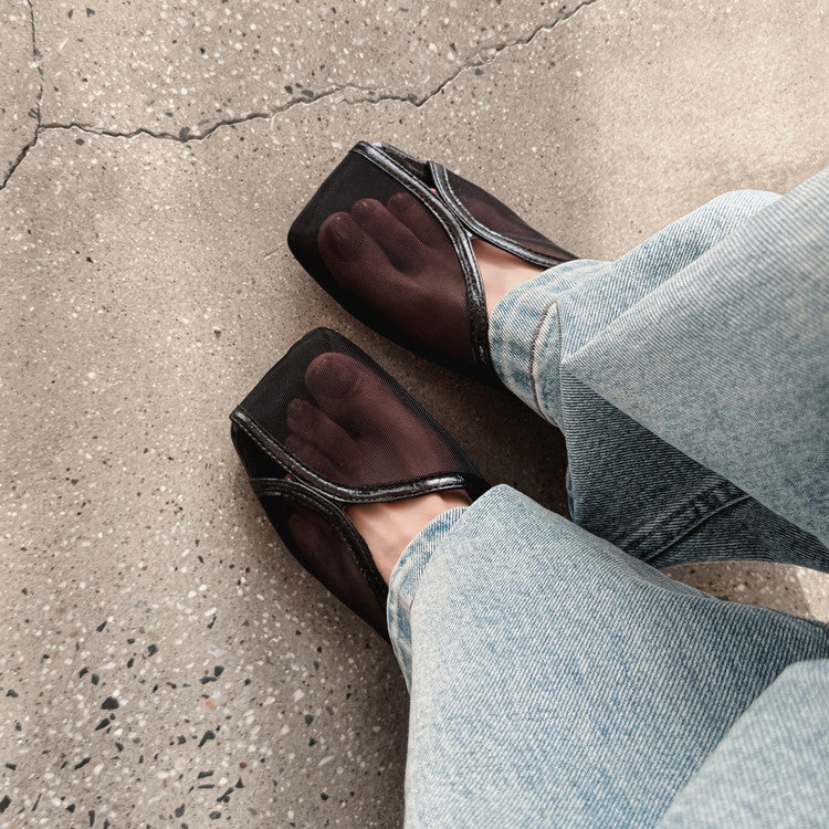 Karin Luna In Stock In Stock  Internet Celebrity Style Square Toe Mesh Chunky Heel Sandals