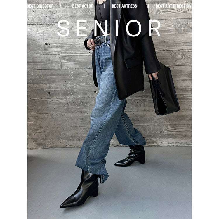 Karin Luna Elegant Pointed Toe Hidden Wedge Short Boots