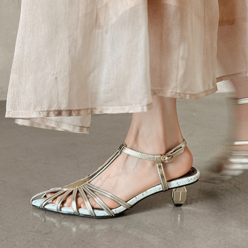 Karin Luna In Stock Spot Goods Open-toe French Style Metal Heel Sandals