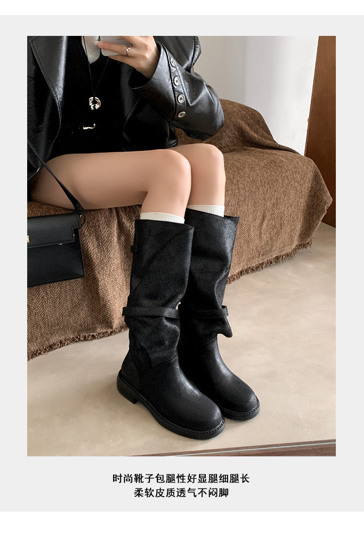 Karin Luna In Stock Spot Goods   Heavy-duty Edition Highly Consuming Material Round Toe Long Boots