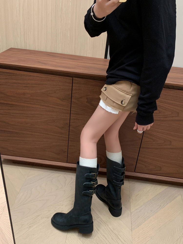 Karin Luna In Stock In Stock Thigh Circumference Belt Buckle Thick Sole Rider Boots