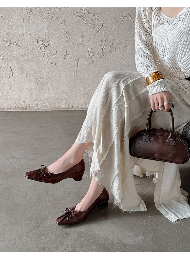 Karin Luna French Style Wrinkled Square Toe Height-Increasing Flats