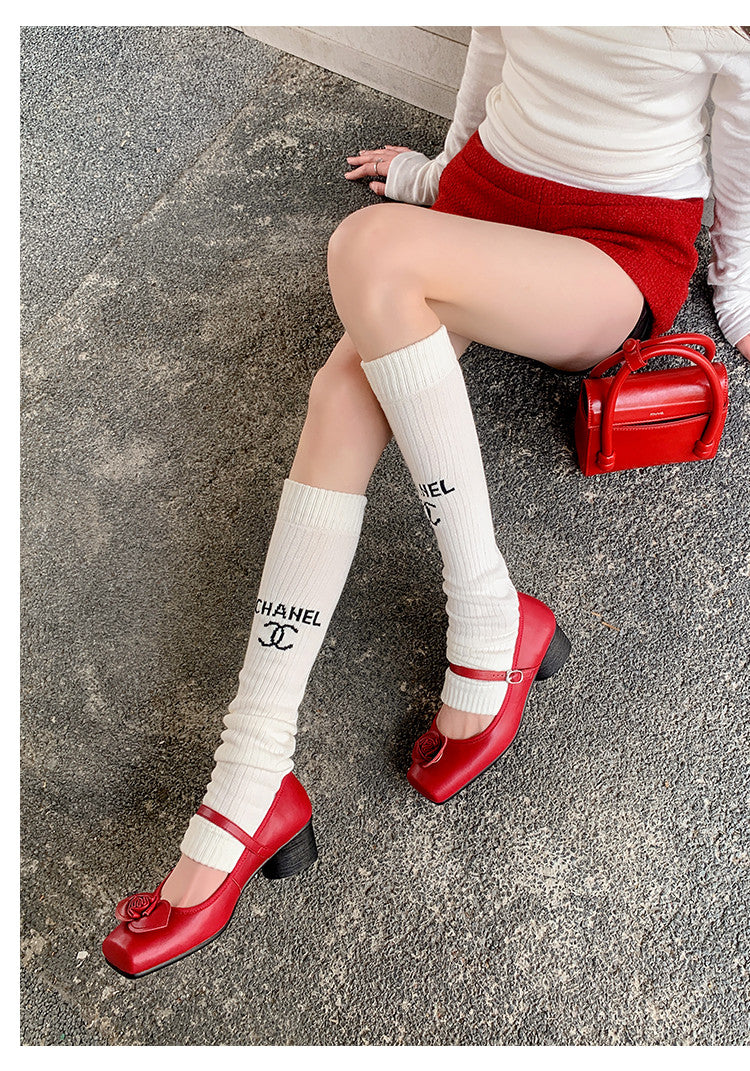 Karin Luna In Stock Spot Goods  Vintage Three-Dimensional Camellia Square-Toed Mary Jane Shoes