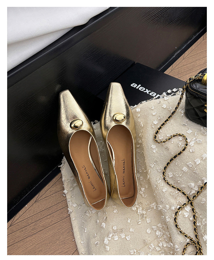 Karin Luna In Stock In Stock ~Basic Versatile French Style Small Square Toe Shallow Mouth Single Shoes