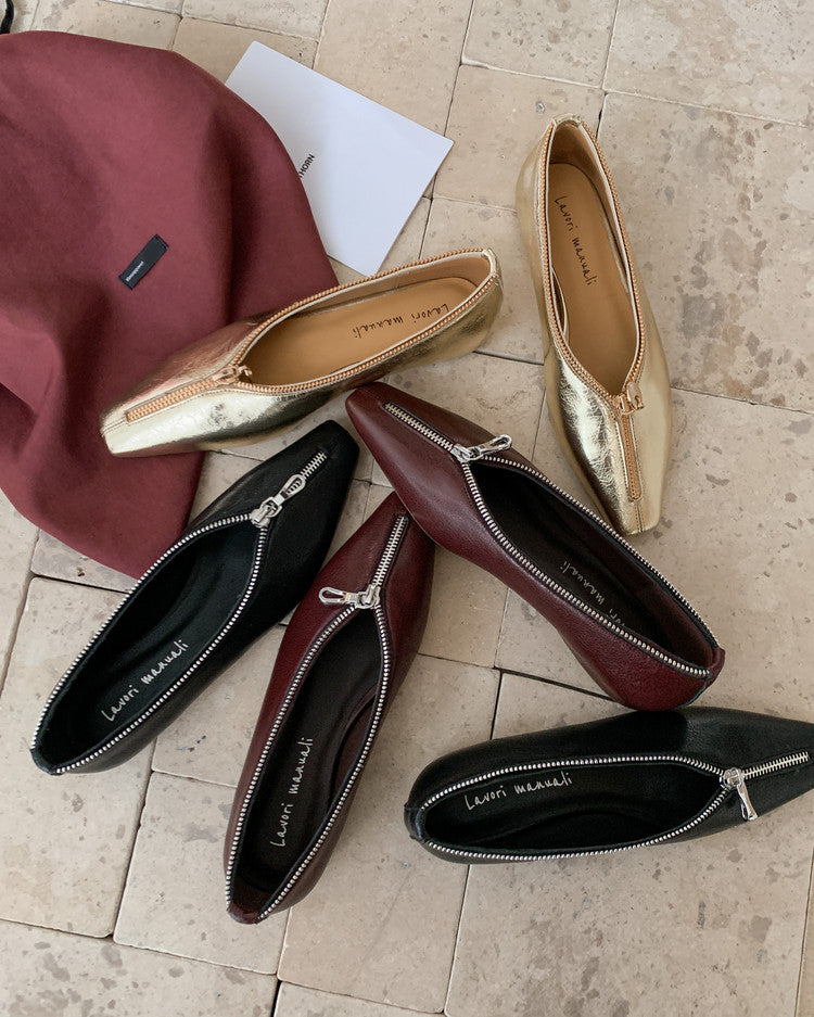 Karin Luna In Stock In Stock ~Basic Versatile Light Luxury Zipper Small Square Toe Flats
