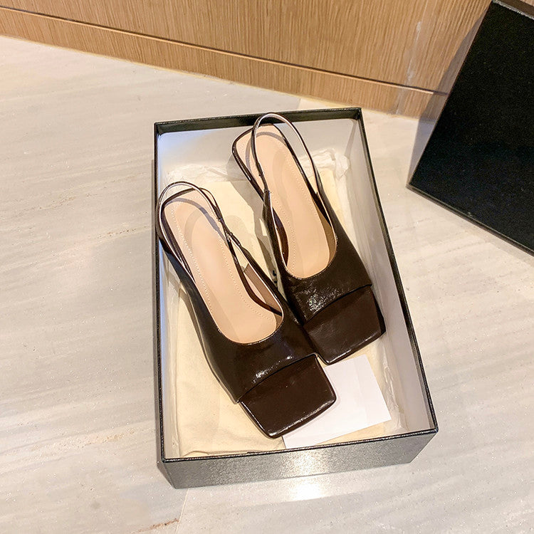 Karin Luna Classic Style Square Toe Open Toe French Retro Sandals