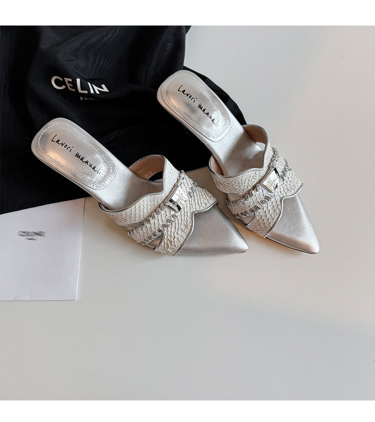Karin Luna Fish Skin Series~Minimalist Pointed Toe Hot-Selling Unique Heel Slippers