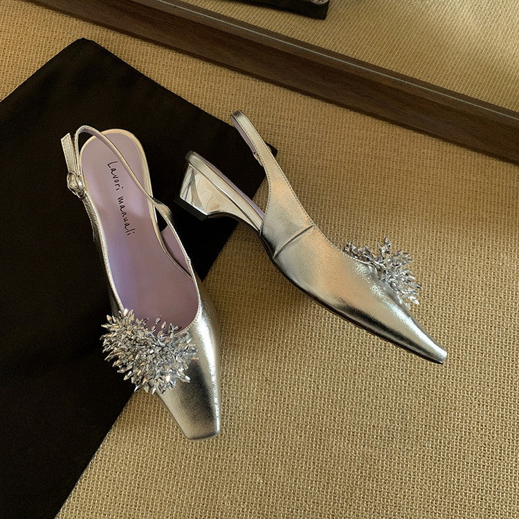 Karin Luna Brilliant Fireworks~Elegant Square-Toed Closed-Toe Chunky Heel Sandals