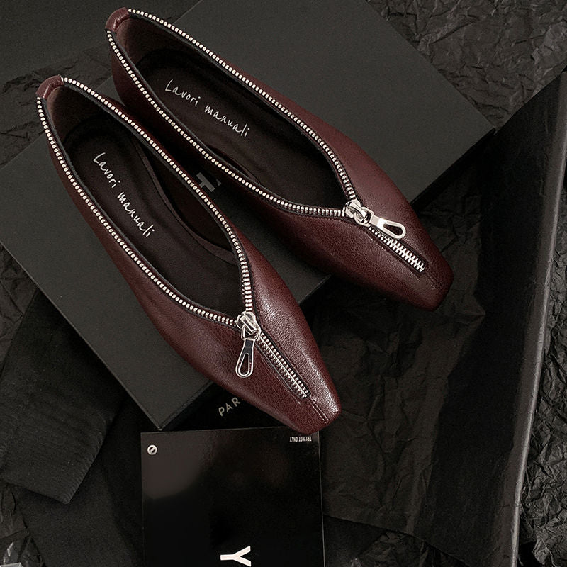Karin Luna In Stock In Stock ~Basic Versatile Light Luxury Zipper Small Square Toe Flats