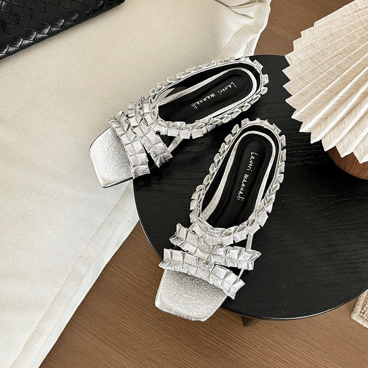 Karin Luna In Stock   Spot Goods  Niche Design Square-Toed Pleated Flat Slippers