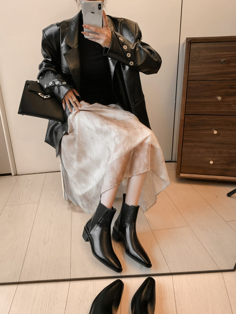 Karin Luna In Stock In stock   Classic first-layer cowhide Chelsea elastic ankle boots