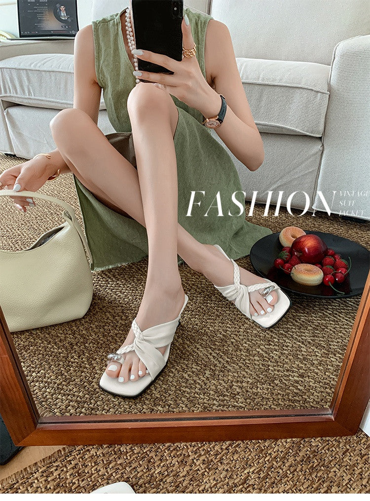 Karin Luna In Stock Spot Goods Hot-selling Woven Vacation Style Irregular Heel Slippers