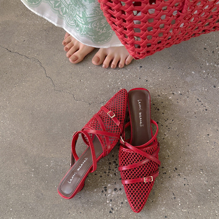 Karin Luna In Stock  Spot Goods  Mesh Series Elegant Closed-Toe Belt Buckle Slippers