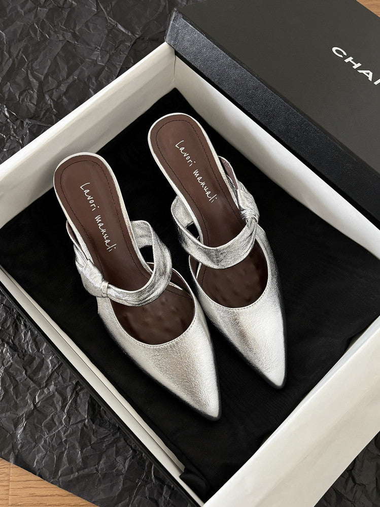 Karin Luna In Stock Spot Goods  Pointed Toe Irregular Heel Elegant Retro Strap Slippers