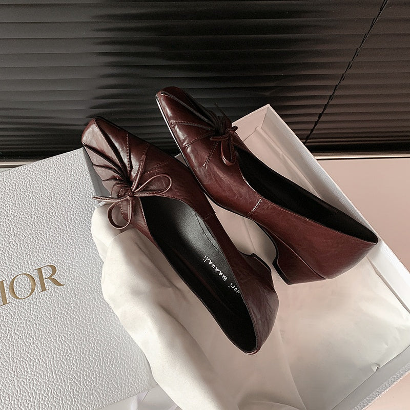 Karin Luna French Style Wrinkled Square Toe Height-Increasing Flats